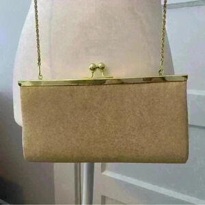 Vintage La Regale Purse Suede Shimmer Rose Gold Chain Shoulder Strap Evening Bag